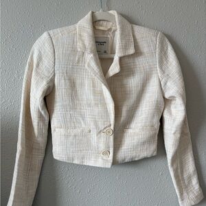 Abercrombie & Fitch Cream Tweed Cropped Blazer Jacket